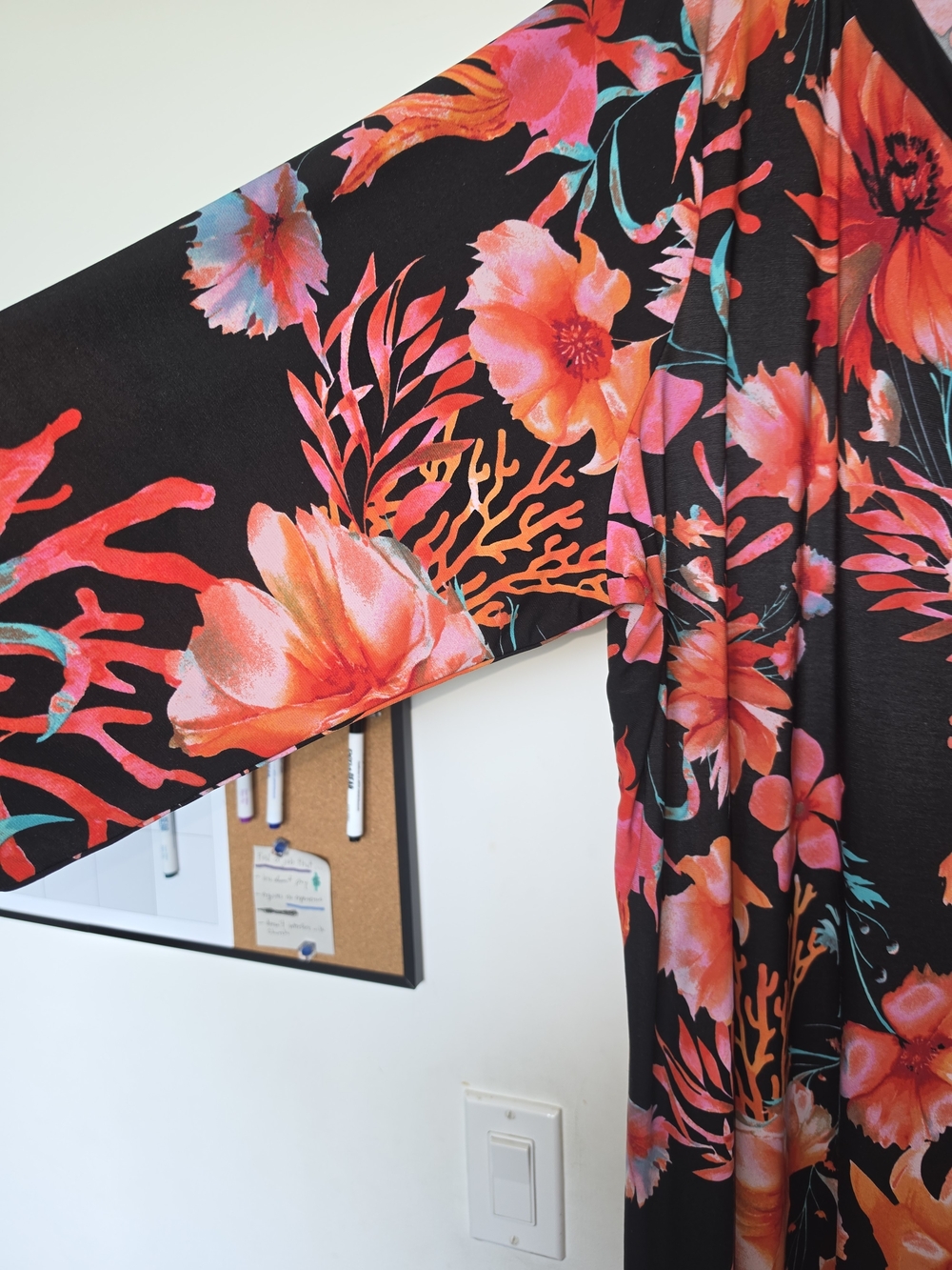 Attitudes by Renee Black Maxi Dress with Coral & Pink Floral Print